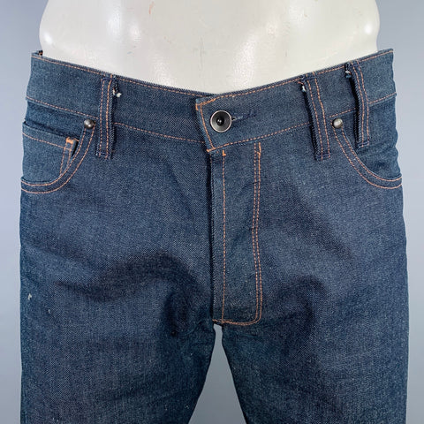 A-B FITS Size 34 Navy Contrast Stitch Cotton Button Fly Jeans