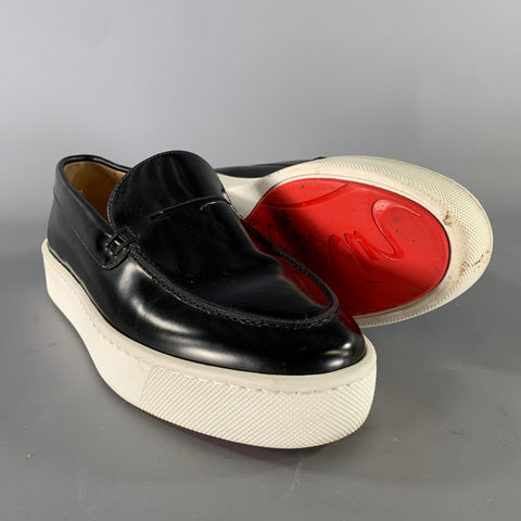CHRISTIAN LOUBOUTIN Size 6 Black Red Color Block Leather Yacht Loafers