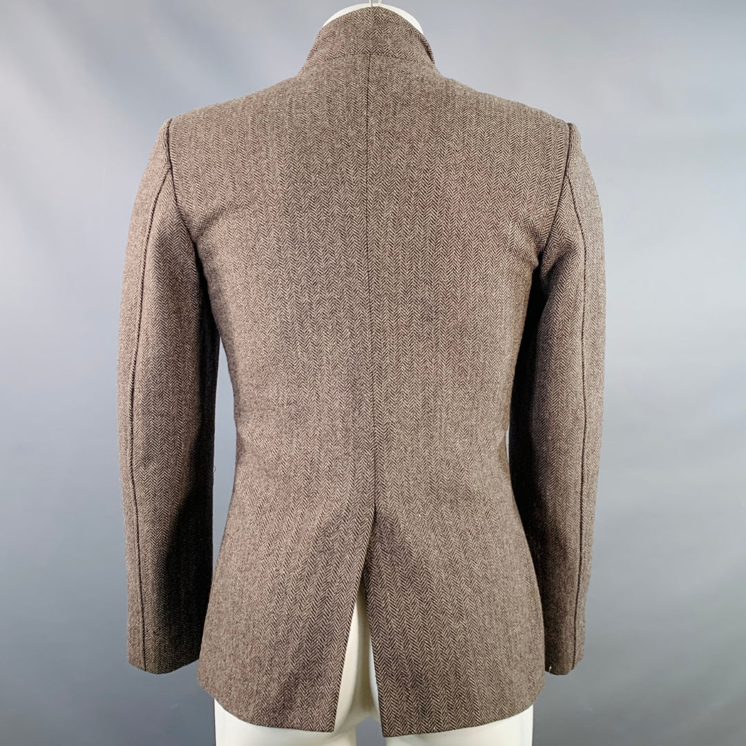 MENK Size S Brown Herringbone Wool Blend Zip Up Jacket