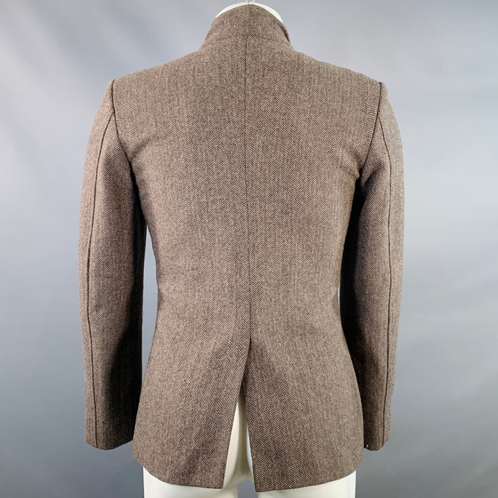 MENK Size S Brown Herringbone Wool Blend Zip Up Jacket