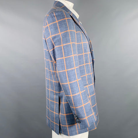 ROBERT TALBOTT Size 42 Blue Orange Window Pane Notch Lapel Sport Coat