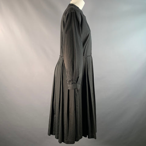 SOFIE D'HOORE Size L Black Cotton Pleated Snaps Midi Dress