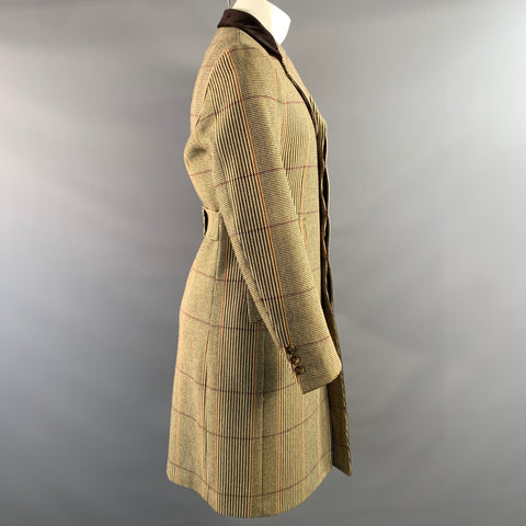 PHINEAS COLE Size 38 Brown Tan Tartan Wool Peacoat Coat