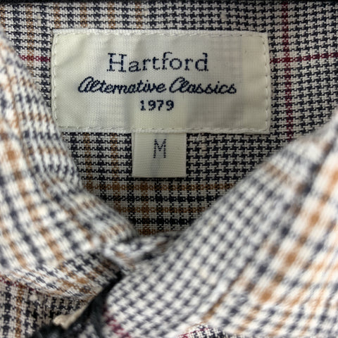 HARTFORD Camisa de manga larga con botones de algodón a cuadros Glenplaid azul marino y dorado talla M