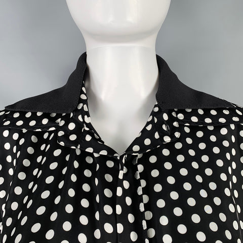 PLAN C Size XS Black White Viscose Polka Dot Oversized Shirt