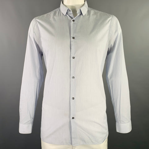 BURBERRY LONDON Taille 42 Chemise Manches Longues Coton Rayé Blanc Bleu Clair