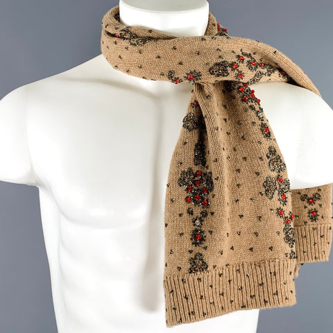 NO BRAND Beige Orange Beaded Knit Scarf