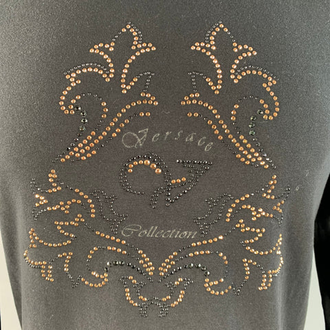 VERSACE COLLECTION Size M Black Gold Tone Studded Jersey Long Sleeve T-shirt