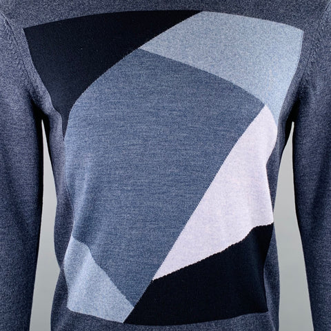 EMPORIO ARMANI Size S Grey Blue Squares Crew Neck Pullover