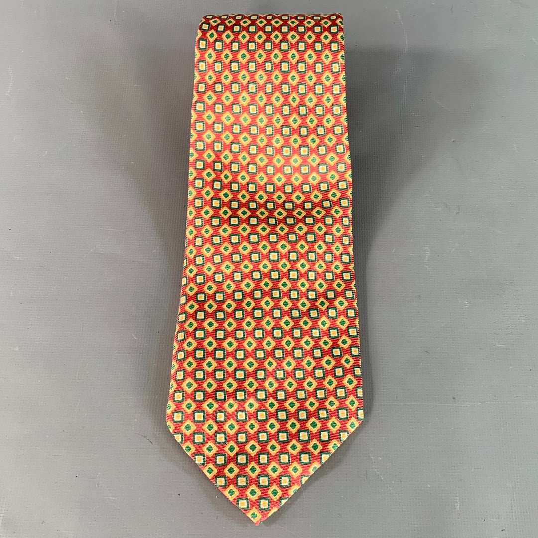 POLO by RALPH LAUREN Red Green Yellow Geometric Silk Tie