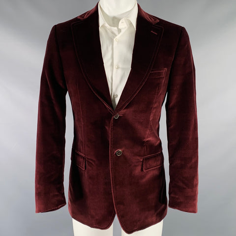 ERMENEGILDO ZEGNA Size 40 Burgundy Velvet Cotton Sport Coat