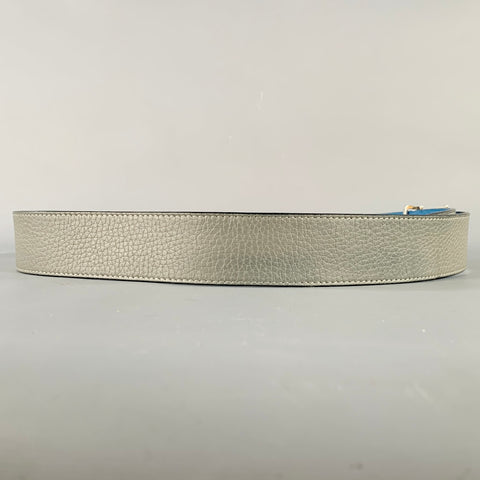 LOUIS VUITTON Size 38 LV Initiales Blue Grey Pebble Grain Leather Reversible Belt