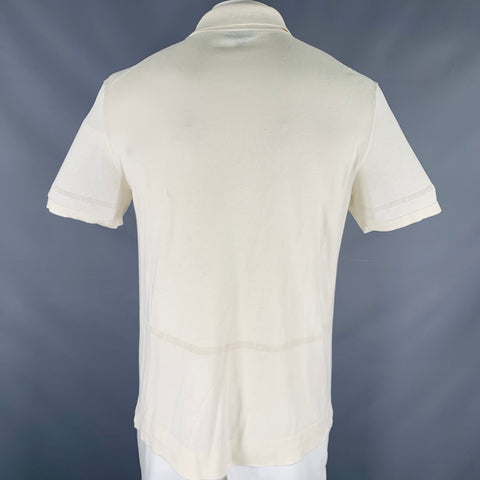 TODD SNYDER Size L Cream Eyelet Silk Cotton Short Sleeve Shirt