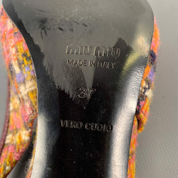 MIU MIU Size 7 Burgundy Wool Tweed Slingback Pumps