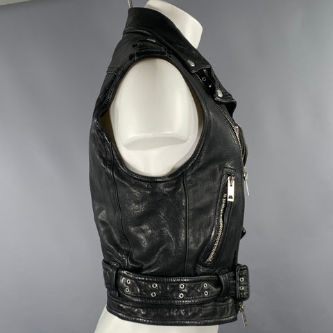 BURBERRY PRORSUM Spring 2011 Size 38 Black Distressed Leather Biker Vest