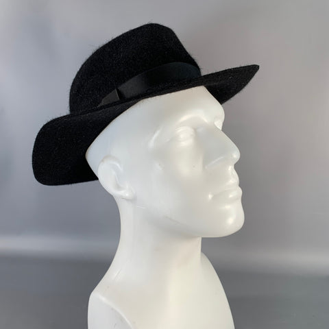 Chapeau Fédora VINTAGE en feutre de laine noir taille unique