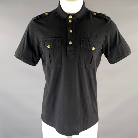 PIERRE BALMAIN Size XS Black Gold Embroidery Cotton Polo
