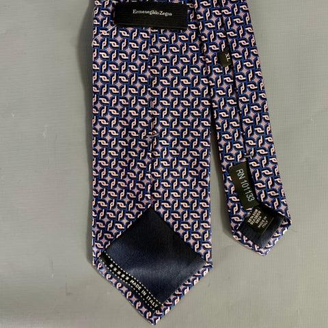 ERMENEGILDO ZEGNA Purple Black & Navy Geometric Silk Tie