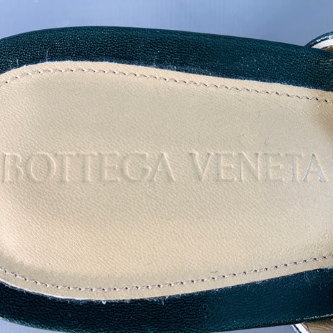 BOTTEGA VENETA Size 9.5 Green Leather Square Toe Kitten Heel Mules Sandals