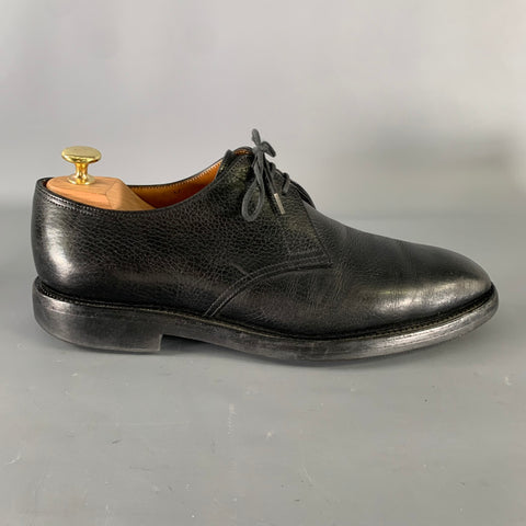 JOHN LOBB PERRIER Size 9 Black Textured Leather Pointed Toe Lace Up Shoes