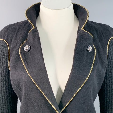 CHANEL Pre-Fall 2015 Size 10 Black Gold Wool Waffle Notch Lapel Jacket