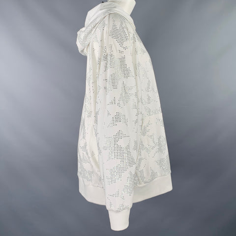 DAVID KOMA Size S White Silver Cotton Floral Rhinestone Hooded Sweater