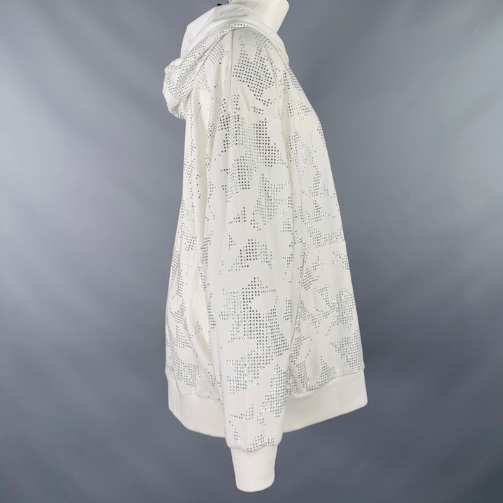 DAVID KOMA Size S White Silver Cotton Floral Rhinestone Hooded Sweater