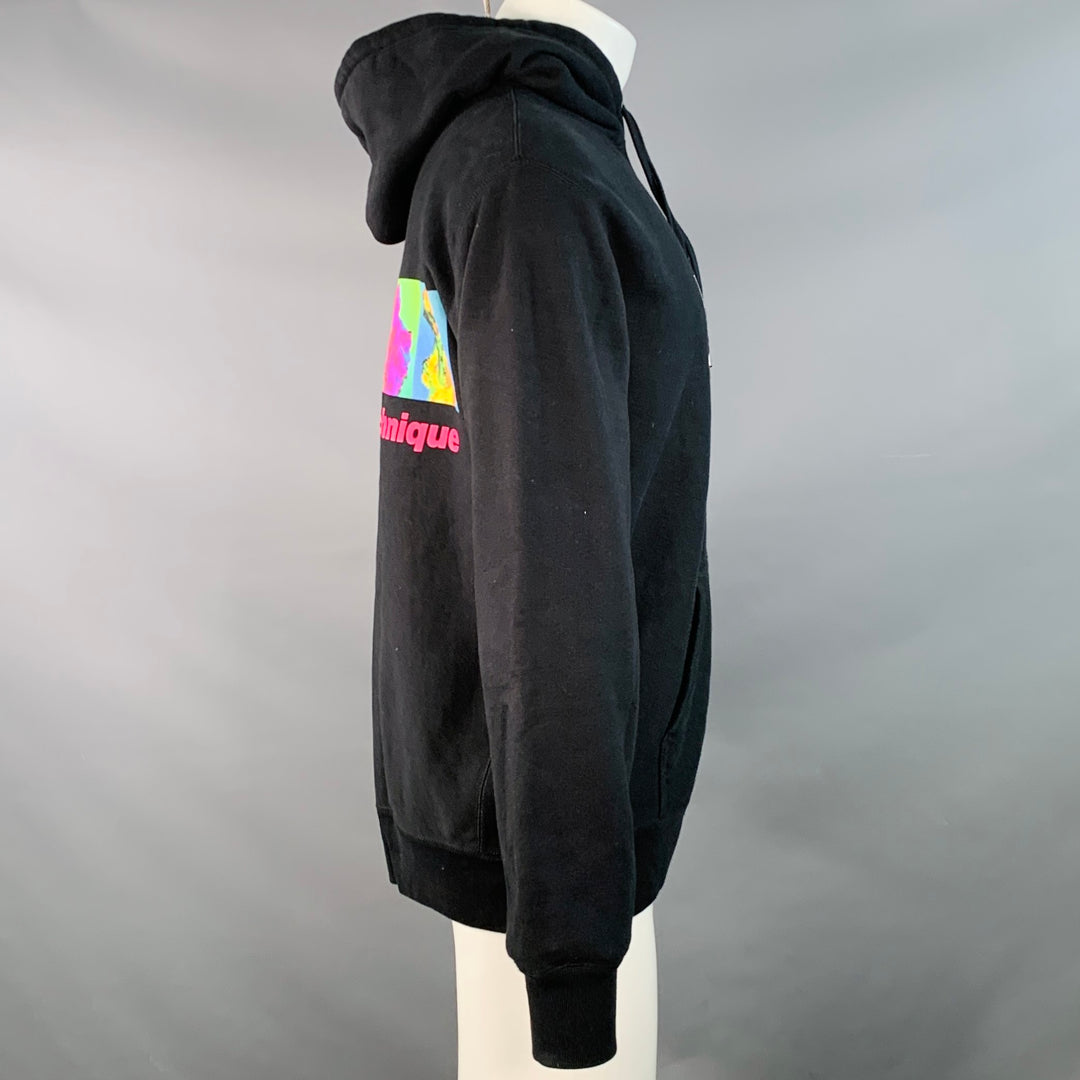 PLEASURES x NEW ORDER TECHNIQUE Size M Black White Rock Concert Cotton Blend Hooded Sweatshirt