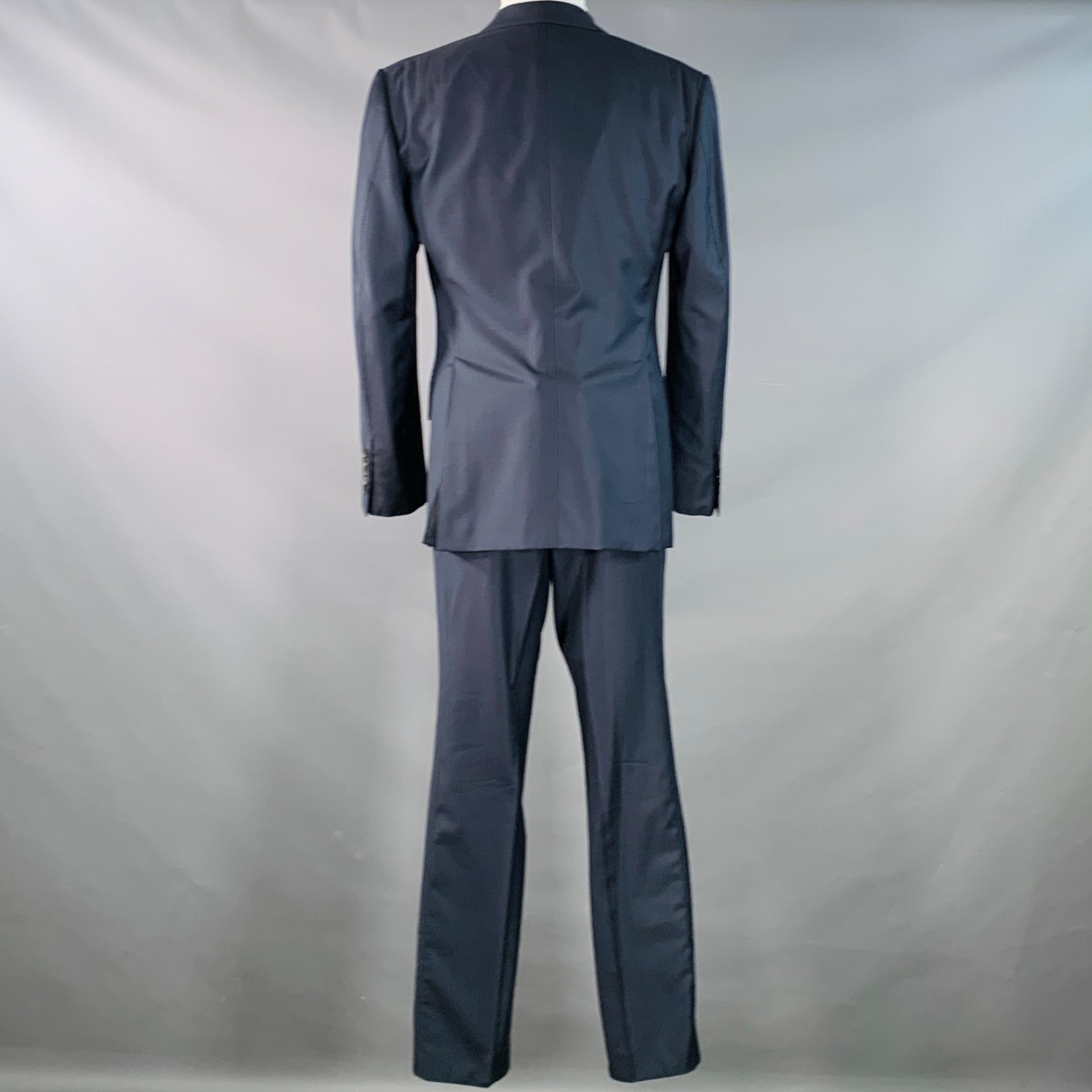TOM FORD Size 40 Regular Navy Wool Peak Lapel 3 Piece Suit – Sui