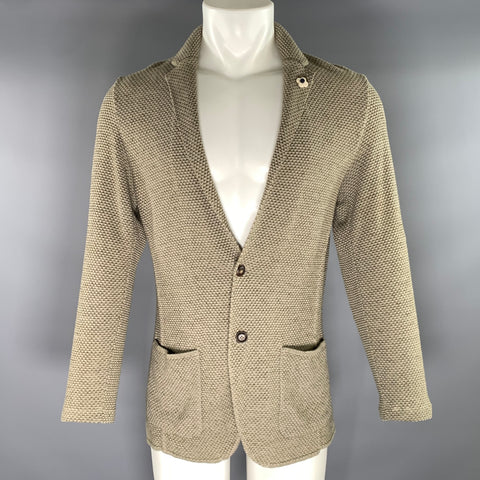 LARDINI Size M Green Olive Knit Cotton flax Notch Lapel Jacket