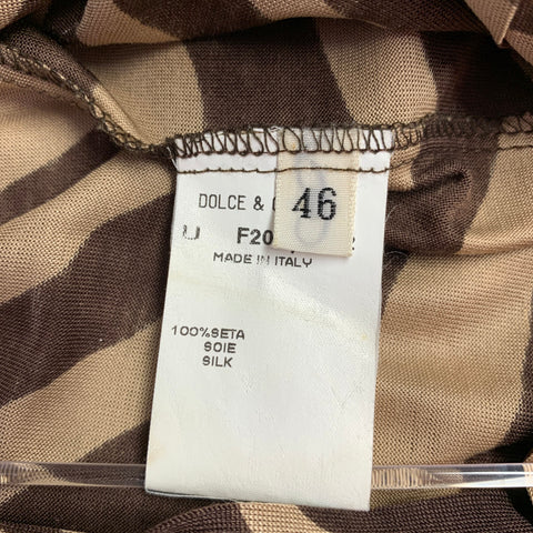 DOLCE & GABBANA Size 36 Tan Brown Animal Print Silk Long Sleeve Shirt