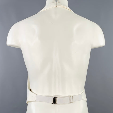 VINTAGE Size M Cream Pique Polyester Cotton Tuxedo Vest