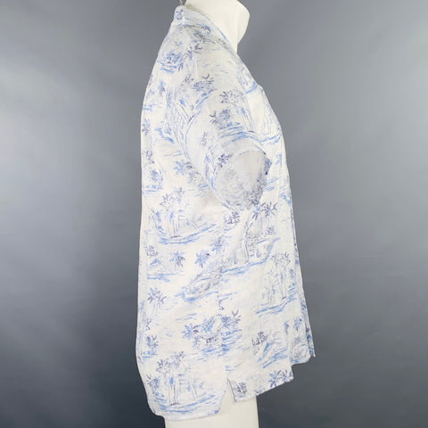 HARTFORD Size M White Blue Linen Camp Short Sleeve Shirt