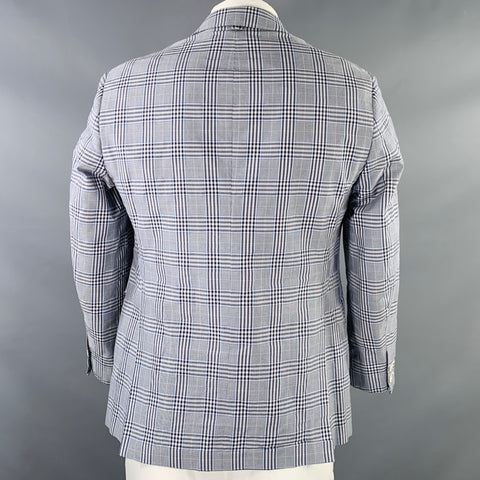 BLACK FLEECE Size 42 Navy White Plaid Cotton Silk Sport Coat