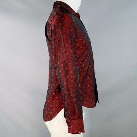 COMME des GARCONS Size XS Red Abstract Floral Cupro One Pocket Long Sleeve Shirt