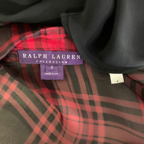 RALPH LAUREN Size 4 Red Black Silk Plaid Balloon sleeves Blouse