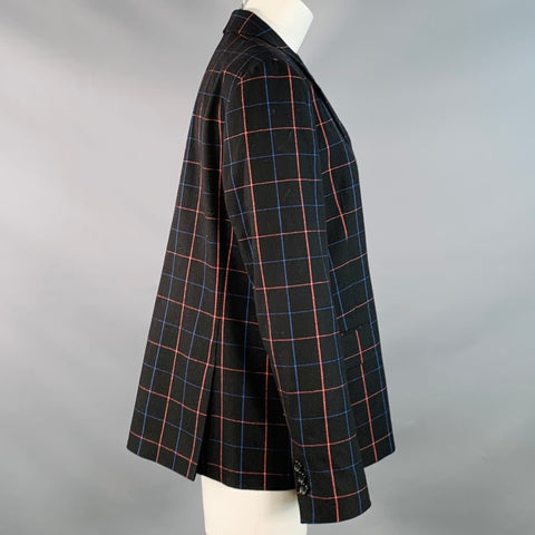 PAUL SMITH Size M Black Blue Orange Window Pane Double Breasted Jacket Blazer