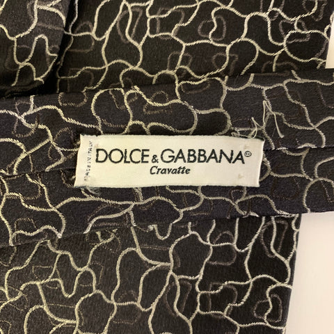 DOLCE & GABBANA Black Grey Jacquard Silk Tie