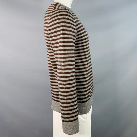 A.P.C. Size L Charcoal Grey Brown Cashmere Stripe Crew Neck Sweater