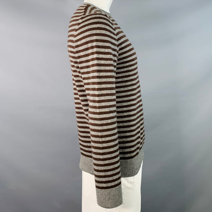 A.P.C. Size L Charcoal Grey Brown Cashmere Stripe Crew Neck Sweater