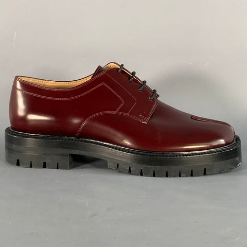 MAISON MARGIELA Size 10 Burgundy Leather Tabi Lug Sole Lace-up Derby Shoes