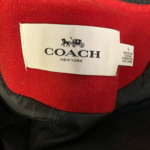 COACH Size S Red White Wool Nylon F20496 Patches Varsity Jacket