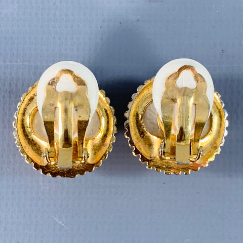 CHANEL Vintage White Gold Faux Pearl Clip On Earrings
