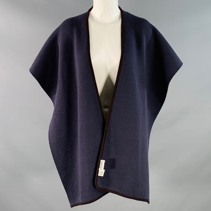 ALAIA Navy Brown Reversible Wool Knit Snap Capelet Scarf Shawl