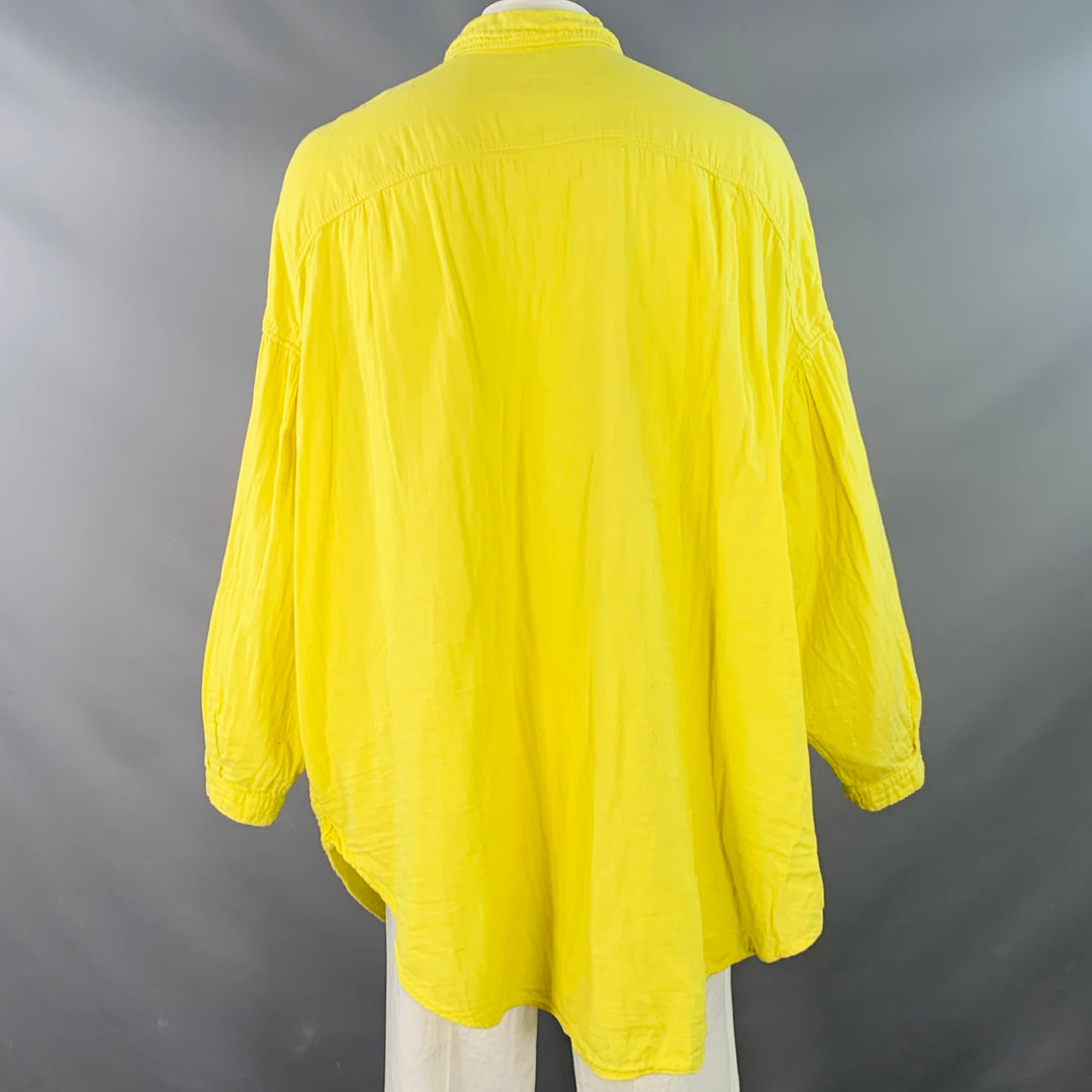 KAPITAL Size L Yellow Cotton Two Pockets Oversized Long Sleeve Shirt Jacket