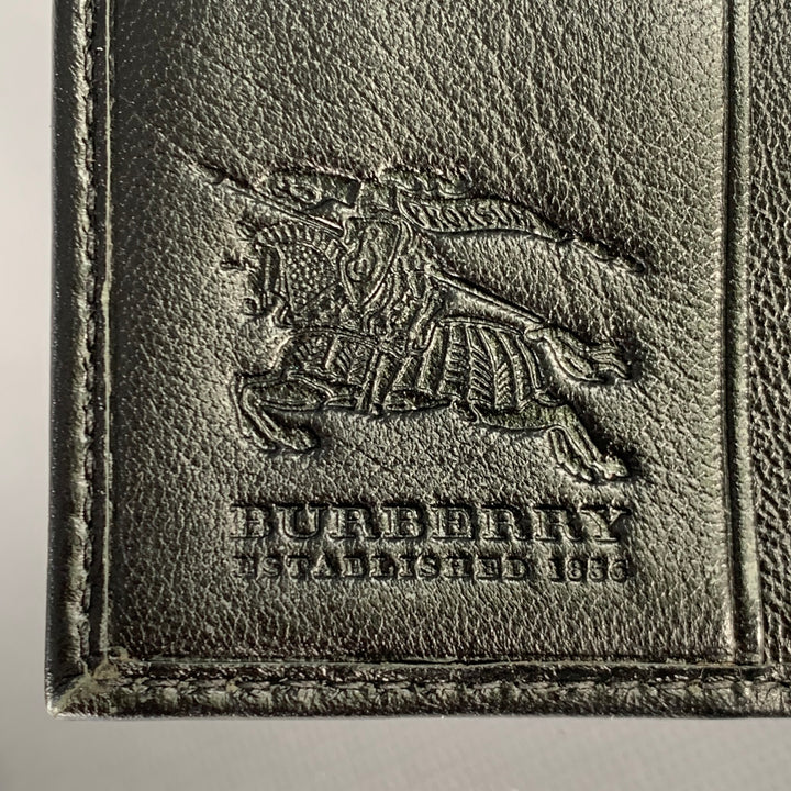 BURBERRY Black Faux Leather Check Trim Wallet