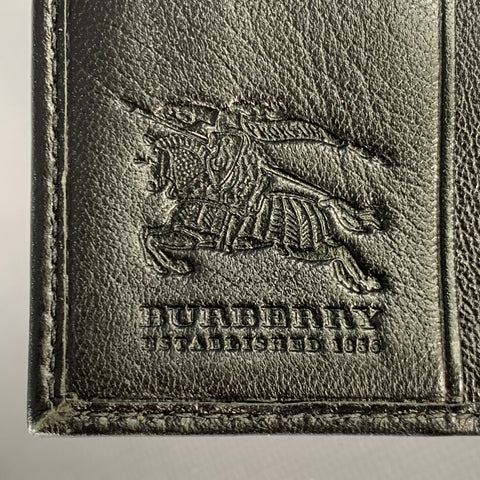 BURBERRY Black Faux Leather Check Trim Wallet
