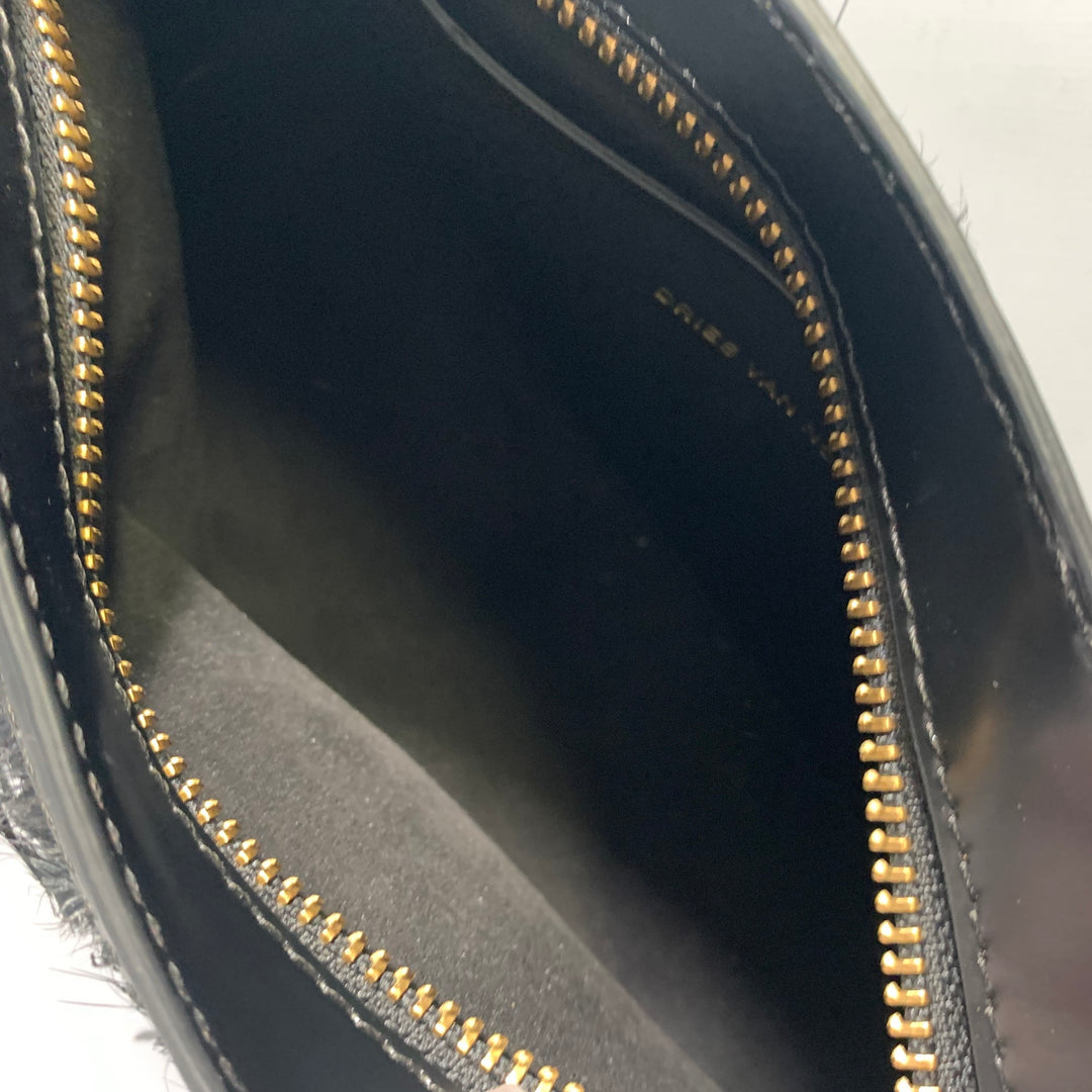 DRIES VAN NOTEN Black Feather Clutch Handbag