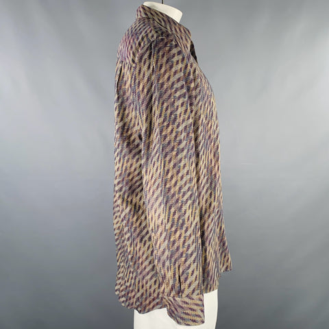 JHANE BARNES Size XL Purple Cream Stripe Cotton One Pocket Long Sleeve Shirt