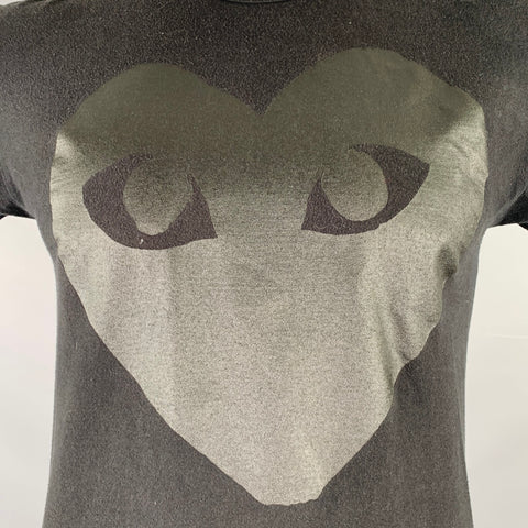 COMME des GARCONS Size L Black Heart Print Short Sleeve T-shirt